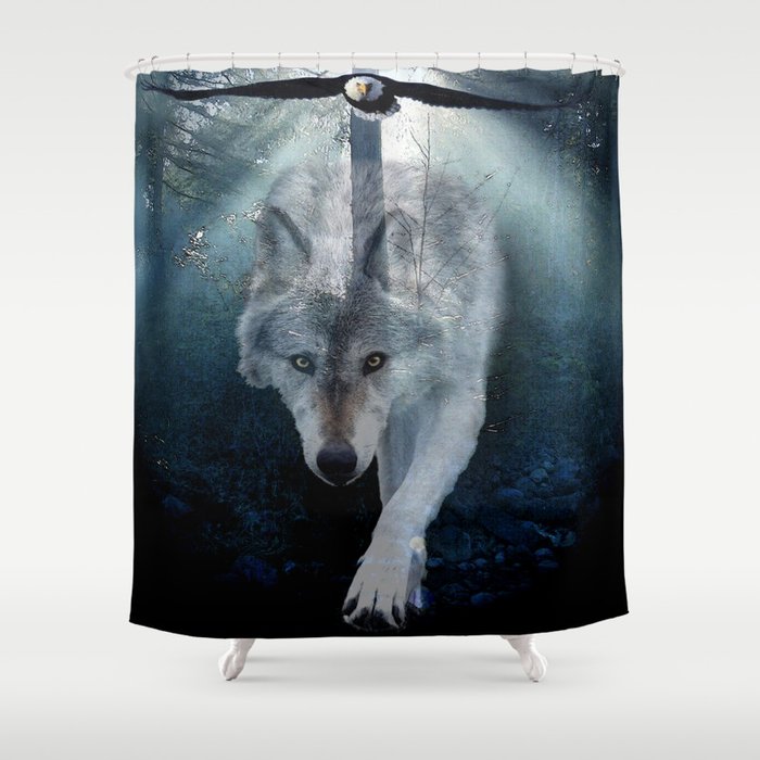 The Gathering - Wolf and Eagle Shower Curtain