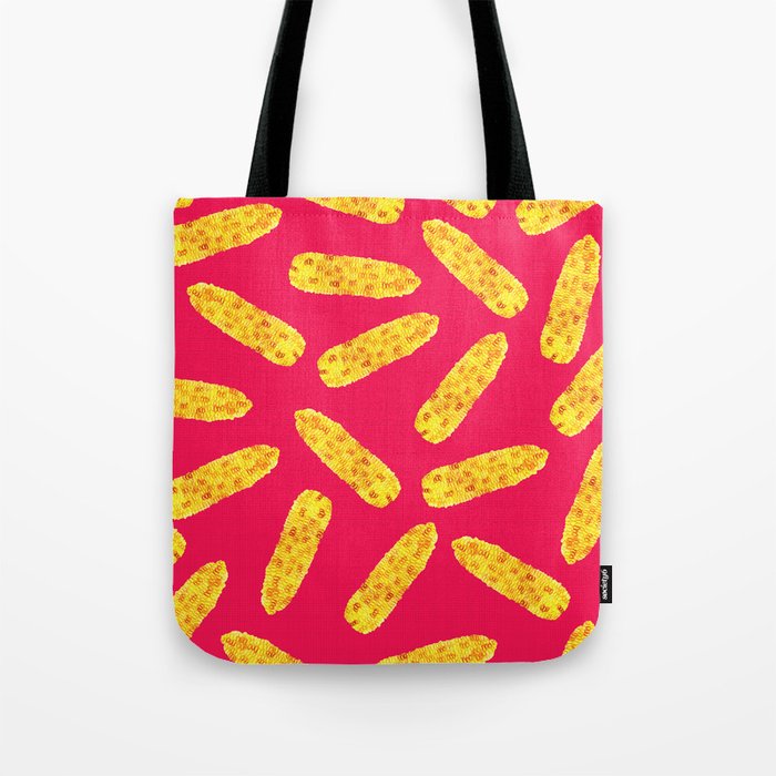 Funny Cute Hand Drawn Corn On The Cob Neon Pink Tote Bag By Funny Cute Hand Drawn Corn On The Cob Neon Pink Tote Bag