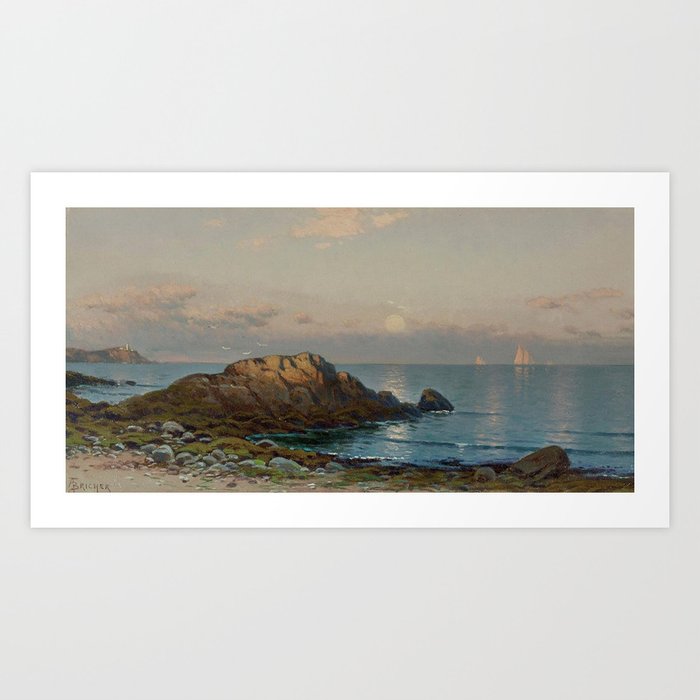 Moonlight New England Seascape nautical maritime landscape painting by Alfred Thompson Bricher Art Print