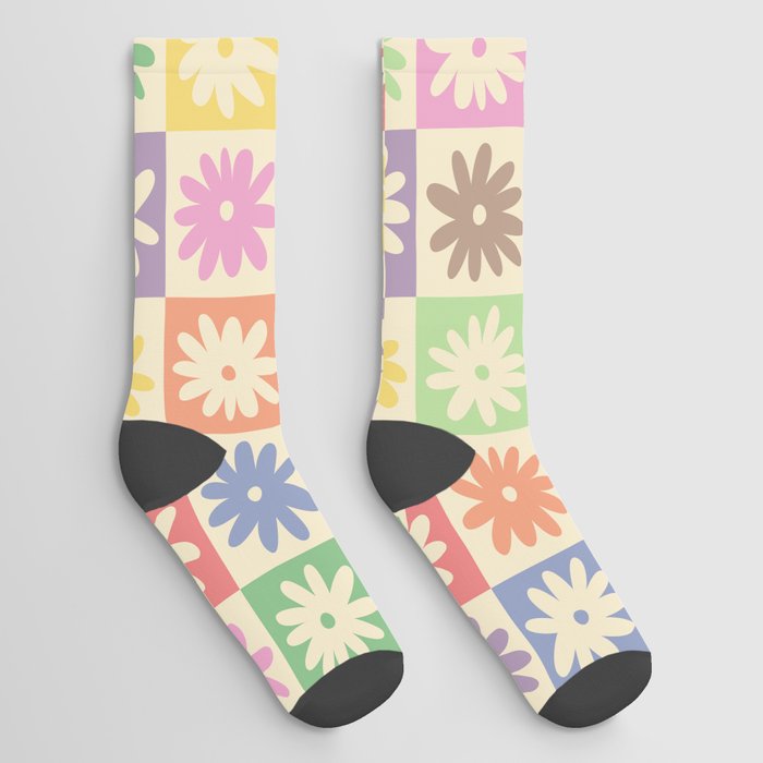 Colorful Flower Checkered Pattern Socks
