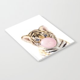 Baby Tiger Blowing Bubble Gum, Pink Nursery, Baby Animals Art Print by Synplus Notebook