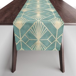 Art Deco Diamonds in Teal and Gold Table Runner