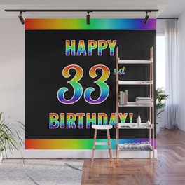 [ Thumbnail: Fun, Colorful, Rainbow Spectrum “HAPPY 33rd BIRTHDAY!” Wall Mural ]