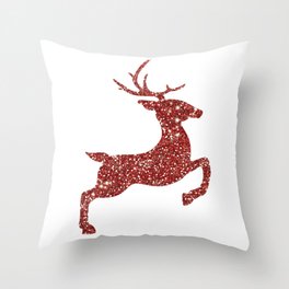 Red Faux Glitter Texture Leaping Deer Shape (Not Real Glitter) Throw Pillow