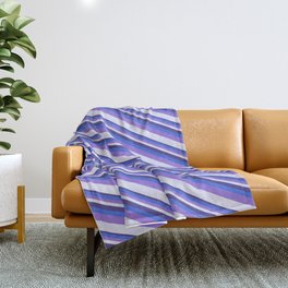 [ Thumbnail: Dark Slate Blue, Royal Blue, Purple, and Lavender Colored Striped/Lined Pattern Throw Blanket ]
