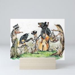 " Bluegrass Gang " wild animal music band Mini Art Print