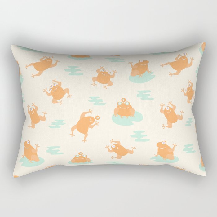 Cute orange monster frogs over cream background Rectangular Pillow