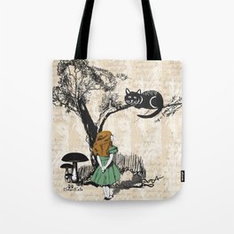 Alice in Wonderland and Cheshire Cat Tote Bag
