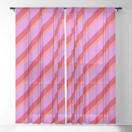[ Thumbnail: Red, Orchid & Crimson Colored Stripes/Lines Pattern Sheer Curtain ]