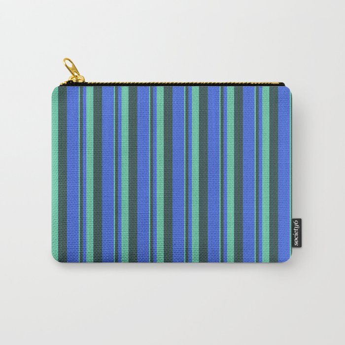 Aquamarine, Dark Slate Gray, and Royal Blue Colored Lines/Stripes Pattern Carry-All Pouch