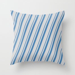 [ Thumbnail: Blue & Light Gray Colored Striped/Lined Pattern Throw Pillow ]