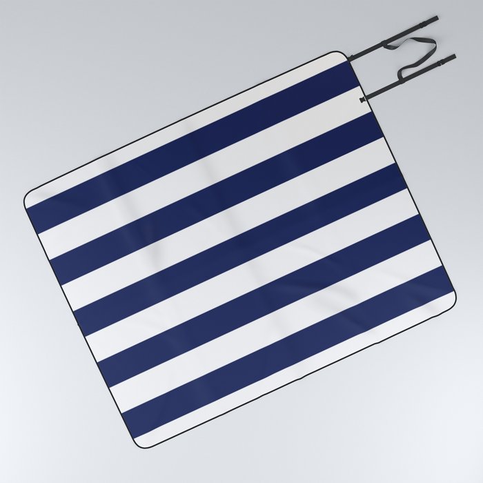 Navy Blue and White Stripes Picnic Blanket
