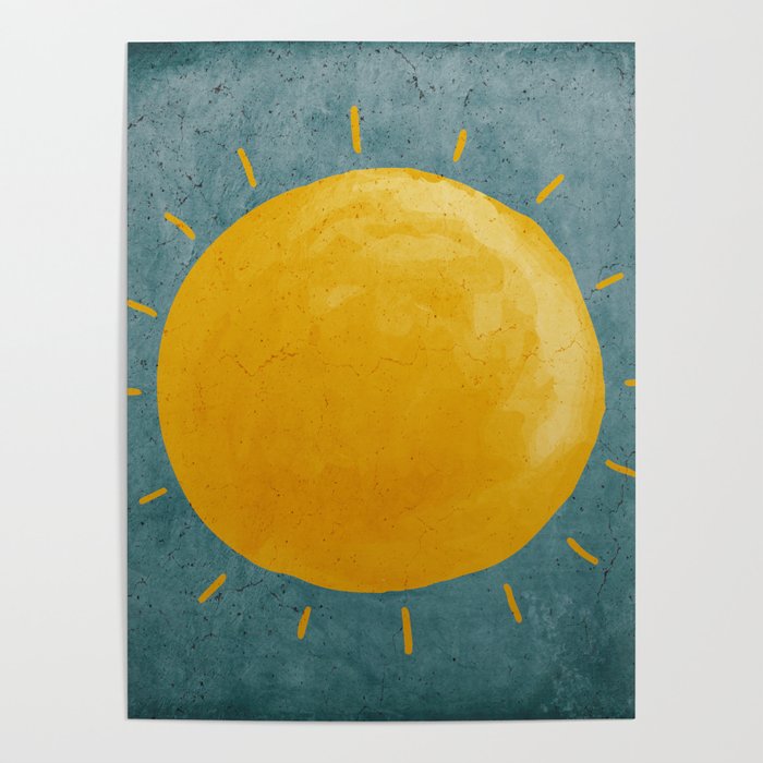 Yellow Sun On Turquoise Grunge Texture Poster