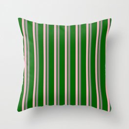 Gray, Dark Green, and Light Pink Colored Pattern of Stripes Throw Pillow | Lines, Multiplecolours, Threecolors, Pattern, Stripes, Linespattern, Gray, Stripedpattern, Basic, Stripe 