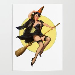 Witch Pinup Girl Halloween Vintage Pin up Poster