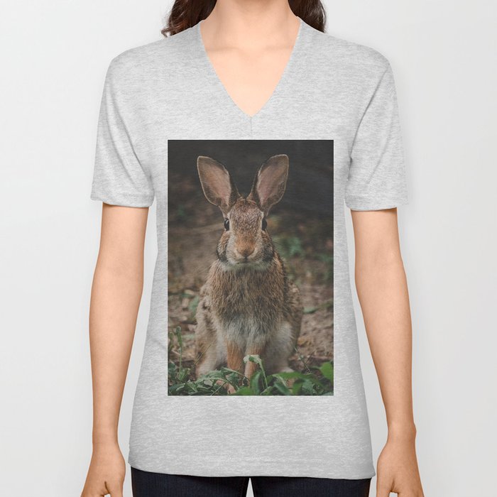 Bunny Rabbit Portrait V Neck T Shirt