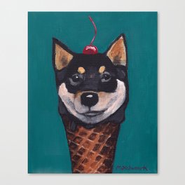 "Cherry on Pup" Black Tan Shiba Inu Canvas Print