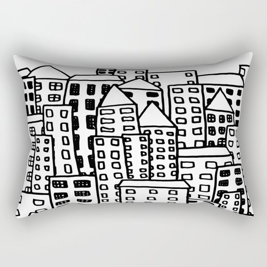 Cityscape Doodling Rectangular Pillow