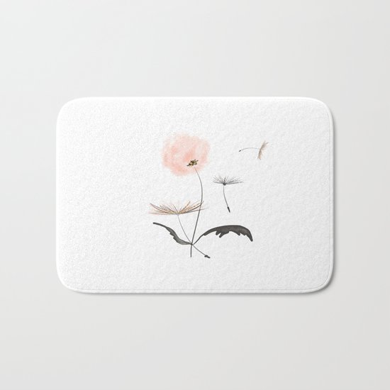 Sweet dandelions in pink - Flower watercolor illustration with glitter Bath Mat