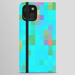 geometric pixel square pattern abstract background in green blue orange iPhone Wallet Case