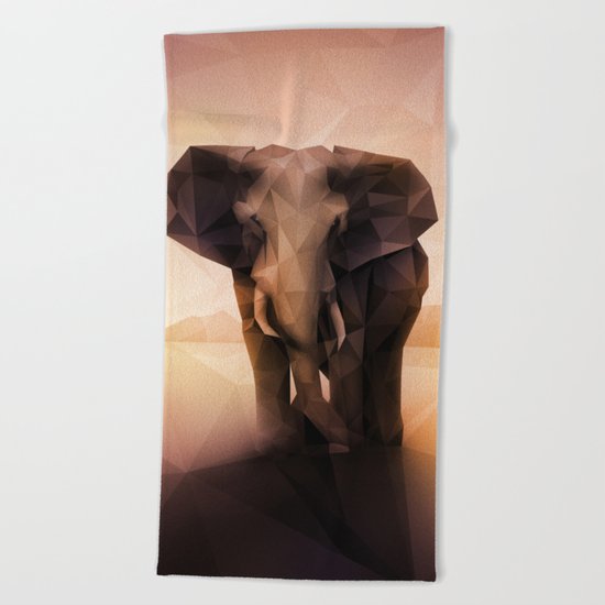 Elephant (Low Poly Peach) Beach Towel