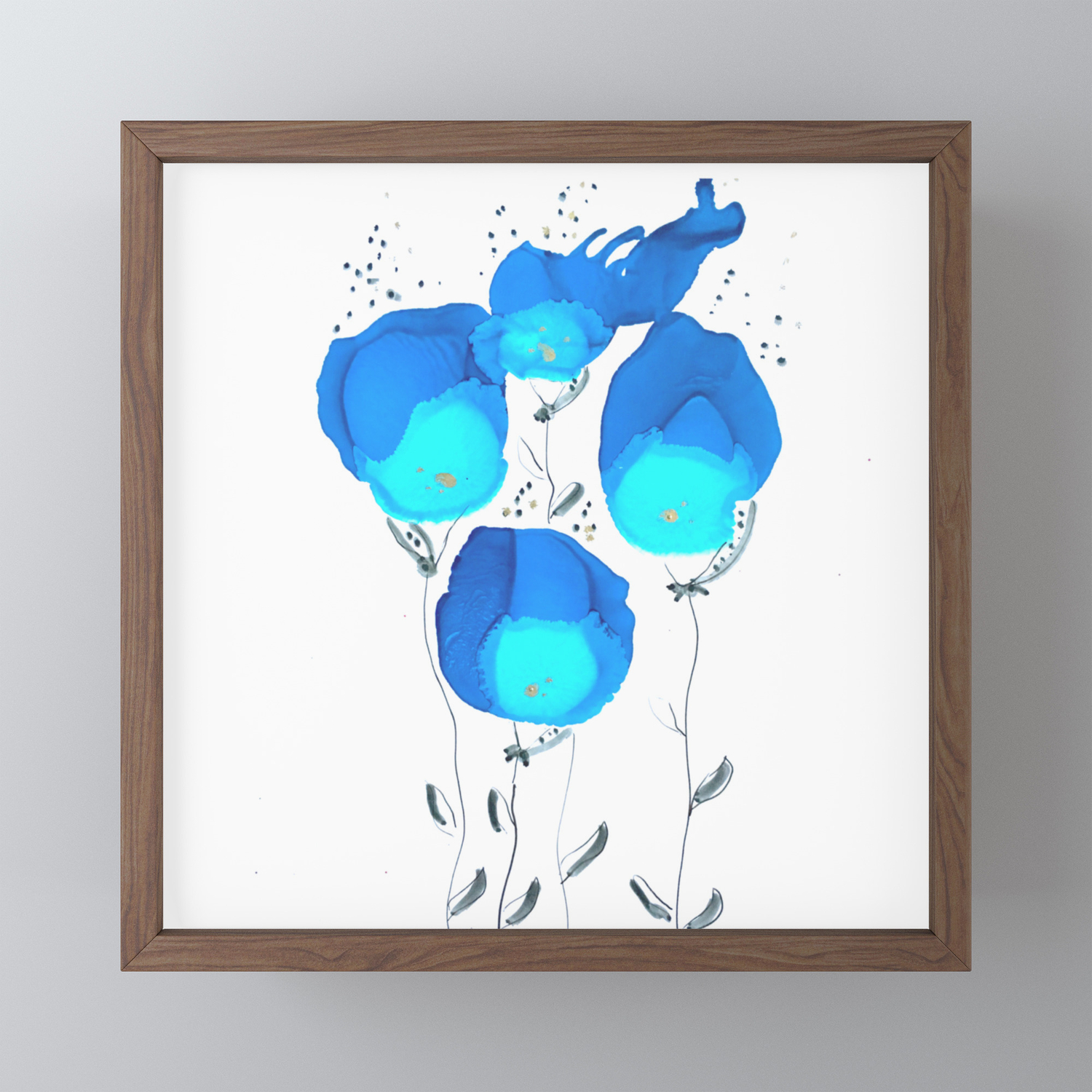 Blue Ink Blot Painting Framed Mini Art Print By