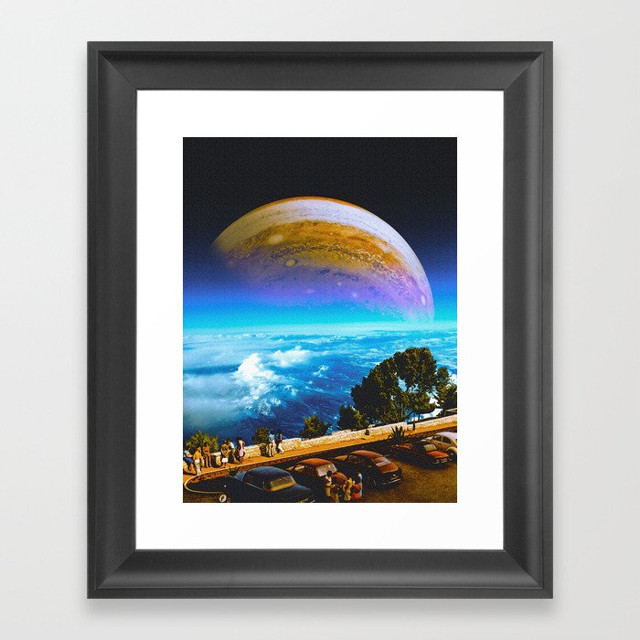 View Of Jupiter - Space Collage, Retro Futurism, Sci-Fi Framed Art Print