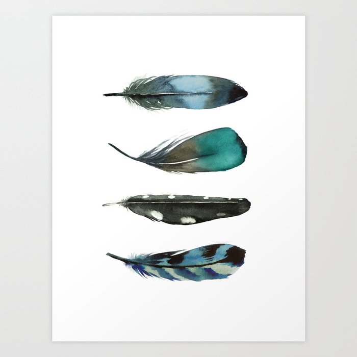 Watercolor Painting Feathers Art Print