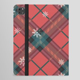 Christmas Winter Snowflakes Red Buffalo Plaid Check Pattern iPad Folio Case