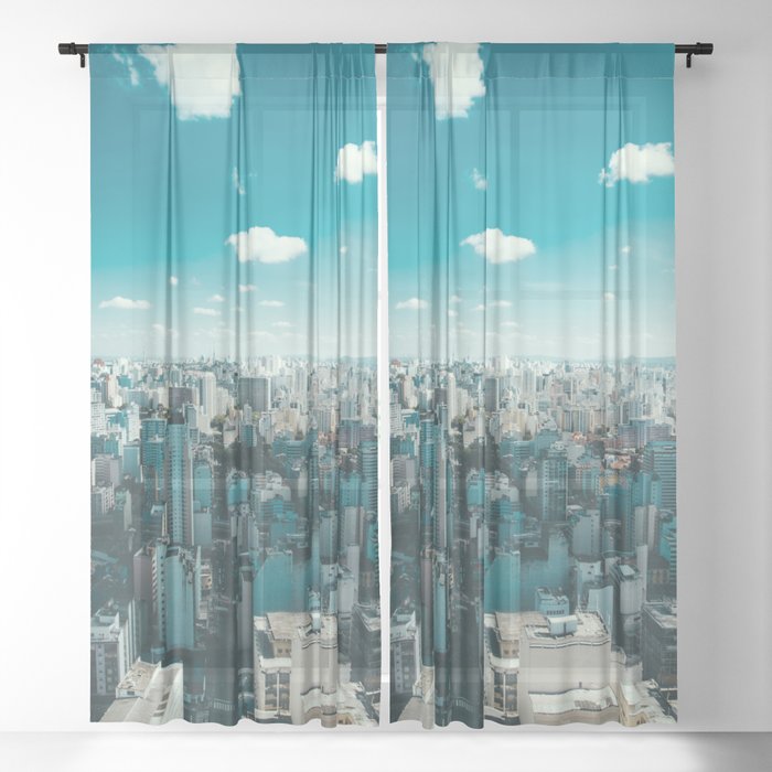 Brazil Photography - The Beautiful City Of Sao Paulo Under The Blue Sky Sheer Curtain