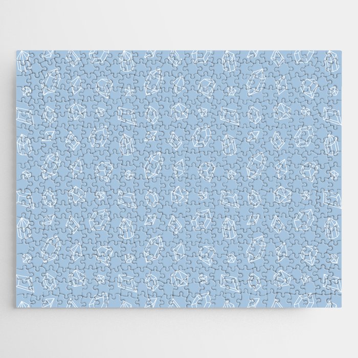 Pale Blue and White Gems Pattern Jigsaw Puzzle