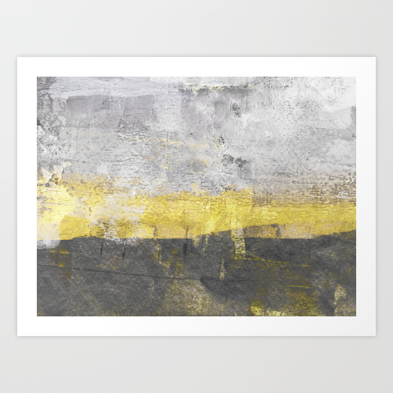 Yellow and grey abstract painting horizontal art print