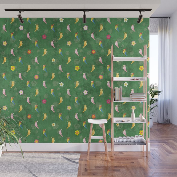 Tiki Birds - Green Pattern Wall Mural
