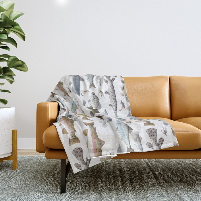Freshwater Fish with Flies Throw Blanket
