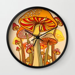 Mushroom 70s madness, orange, red, hippie, boho, midcentury Wall Clock