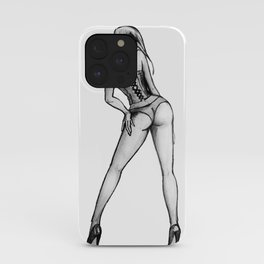 Fetish girl iPhone Case | Painting, Black and White, Comic, Illustration 