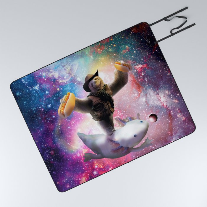 Cowboy Space Sloth Riding Axolotl - Hotdog Picnic Blanket