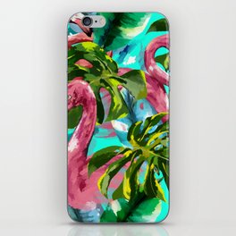 Floral colorful tropical flamingo pattern design in digital oleo effect  iPhone Skin