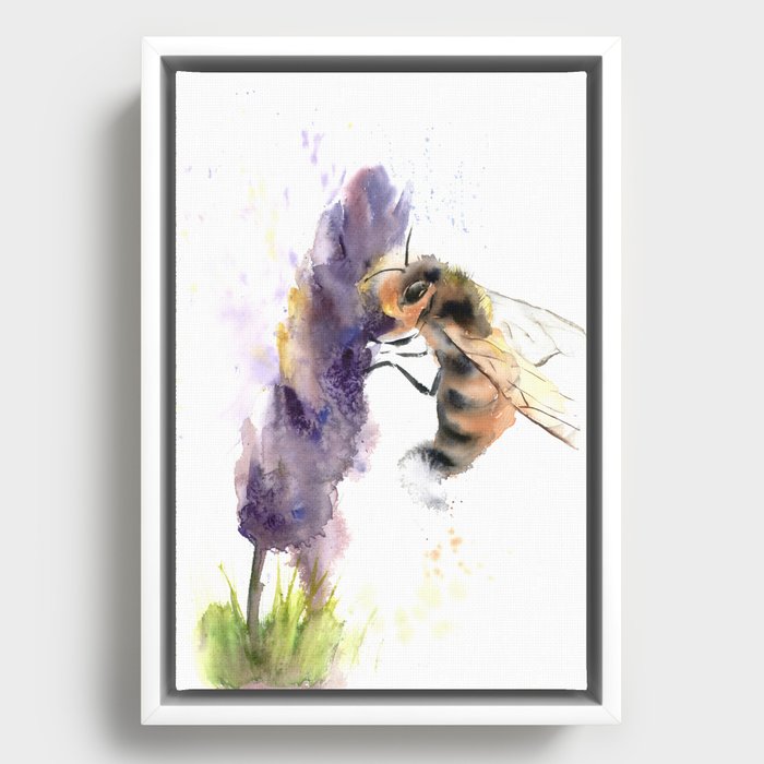 Honey Bee and Purple Flower Framed Canvas