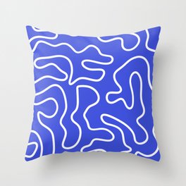 Squiggle Maze Abstract Minimalist Pattern in Electric Blue and White Throw Pillow