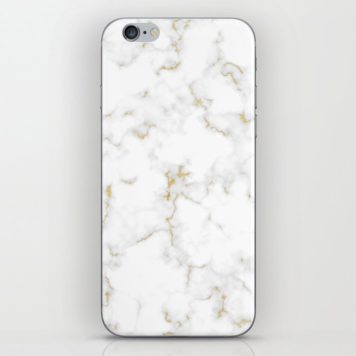 Fine Gold Marble Natural Stone Gold Metallic Veining White Quartz iPhone Skin
