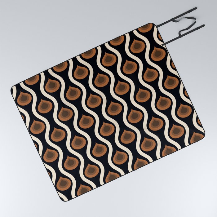 True 60s - Vintage Modernist Organic Shape Retro Pattern Brown Beige Cream Neutral Picnic Blanket