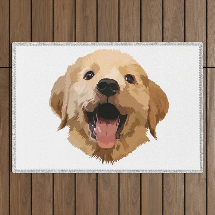Golden Retriever Puppy Dog Illustration Art  Outdoor Rug