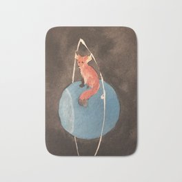 Fox and Uranus Bath Mat | Painting, Cute, Animal, Fox, Ink, Planet, Rings, Uranus, Blue, Redfox 