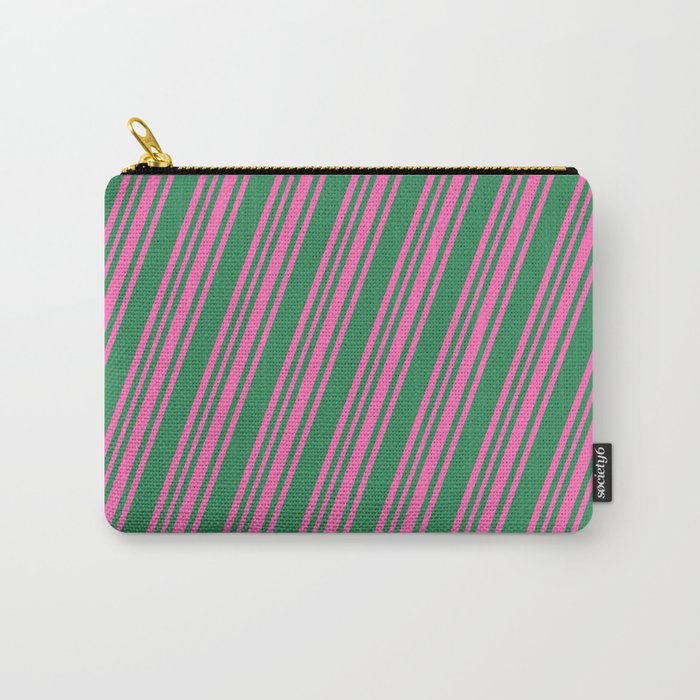 Sea Green and Hot Pink Colored Lines/Stripes Pattern Carry-All Pouch