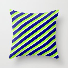 [ Thumbnail: Dark Blue, Light Green, and Beige Colored Striped Pattern Throw Pillow ]
