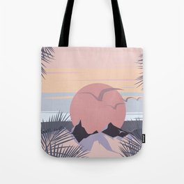 Tropical Sunset Minimalistic Landscape With Birds Tote Bag