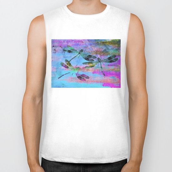Mauritius Vintage Dragonflies Colours B Biker Tank