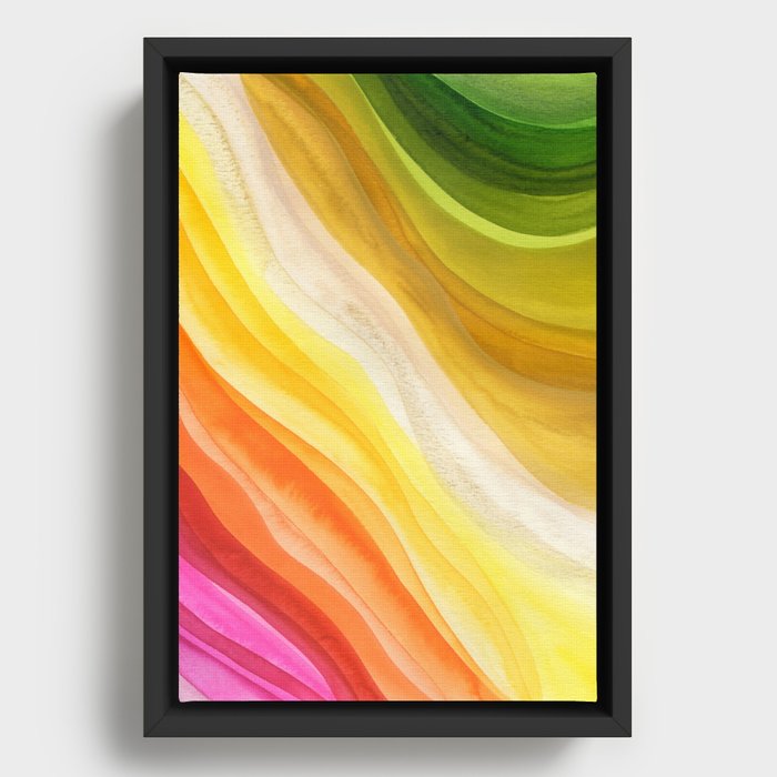 colorful waves: pink and green Framed Canvas