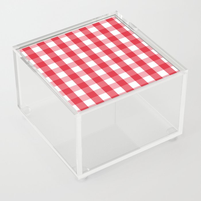 Gingham Plaid Pattern (red/white) Acrylic Box
